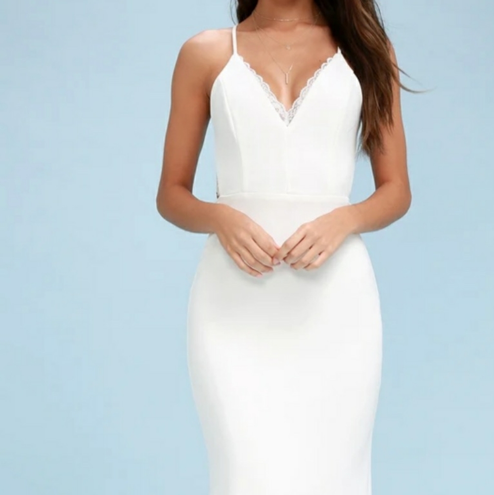 Lulus Love Story White Lace Backless Maxi Dress